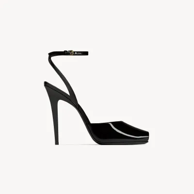 Yves Saint Laurent Black patent leather sandals with high heels