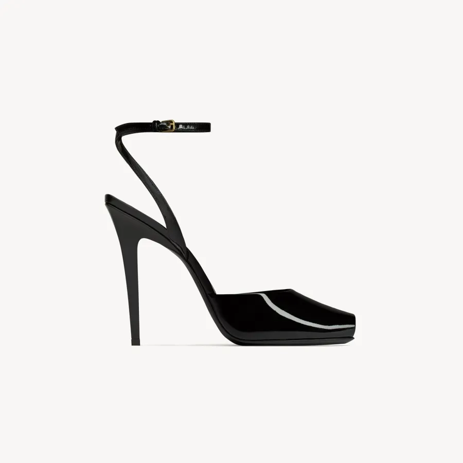 Yves Saint Laurent Black patent leather sandals with high heels