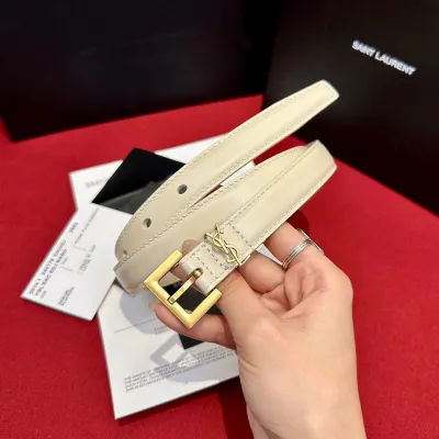 Saint Laurent Cassandre Belt In Black/White/Beige/Pink/Brown Smooth Calfskin With Gold Hardware 20mm