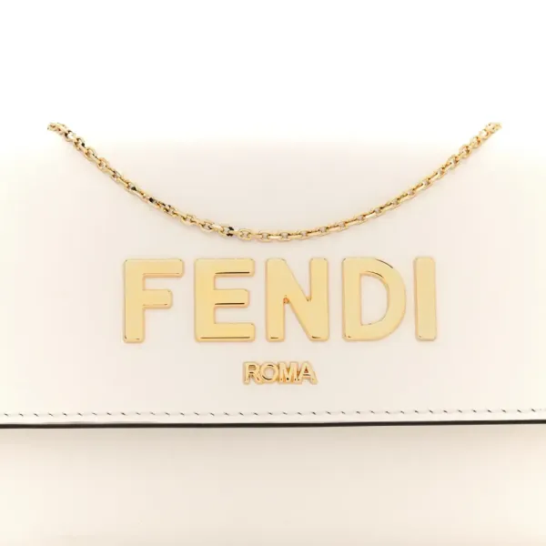 Fendi Metal Fendi Roma Logo Chain Continental Wallet White Kyoto Vitello Leather Gold Hardware - Image 2