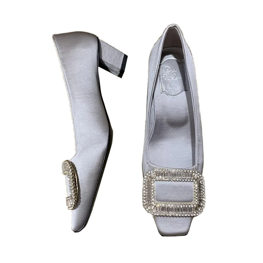 Roger Vivier Belle Vivier Pumps High Heels In Silver/White/Red/Beige Satin With Crystal Buckle (Heel Height 4.5cm)
