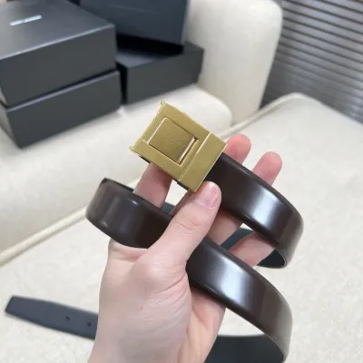 Saint Laurent LA 76 Belt In Burgundy/Black Smooth Calfskin With Gold/Silver Hardware 30mm