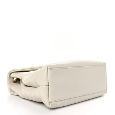 Saint Laurent Medium Loulou Chain Satchel Crema Soft Y-Quilted Monogram Calfskin Leather Silver Hardware