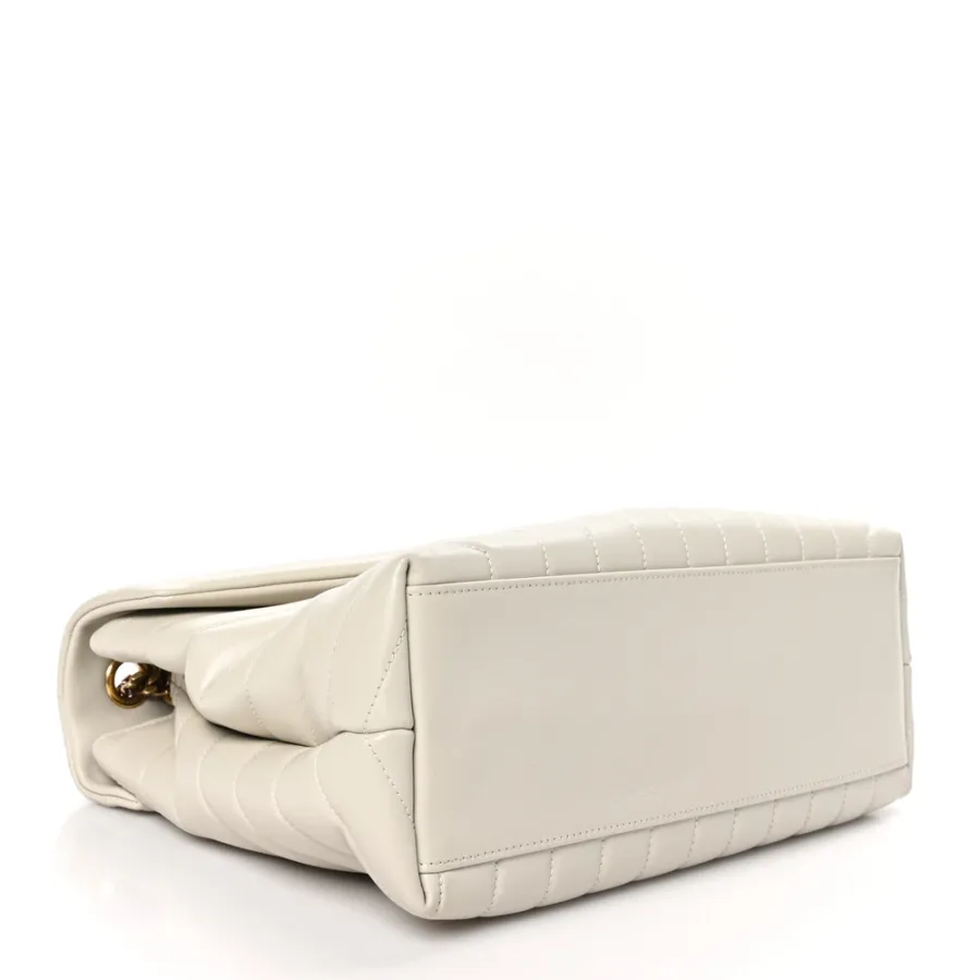 Saint Laurent Medium Loulou Chain Satchel Crema Soft Y-Quilted Monogram Calfskin Leather Silver Hardware