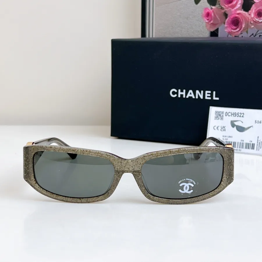 CHANEL square frame glasses grey gold color size 56-18-137
