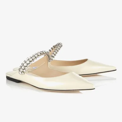 JIMMY CHOO Crystal arch lace flax patent leather Muller shoes slippers