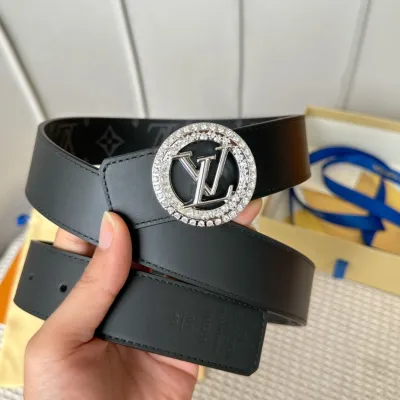 Louis Vuitton Women's Diamonds Nautical Buckle Reversible Belt In Black/Brown Calfskin And Monogram Canvas With Gold/Silver Hardware 35mm