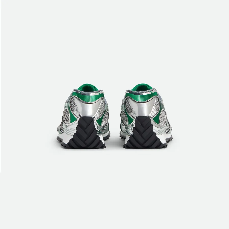 Bottega Veneta Orbit Sneakers In Silver/Green Technical Fabric And Mesh Lace-Up Sneaker