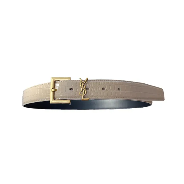 Saint Laurent Cassandre Belt In Black/Beige/Green Crocodile-Embossed Leather With Gold Hardware 30mm - Image 5
