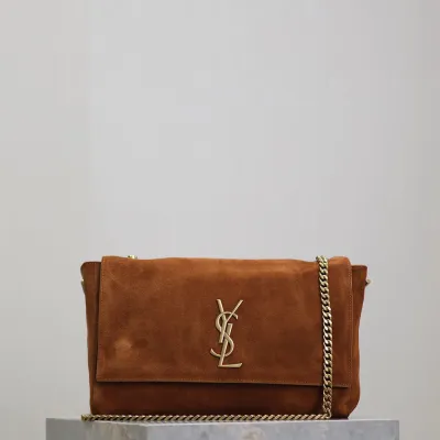 Saint Laurent Khaki Kate Reversible Chain Bag (Suede & Smooth Leather / Suede & Crocodile Pattern) Crossbody Bags