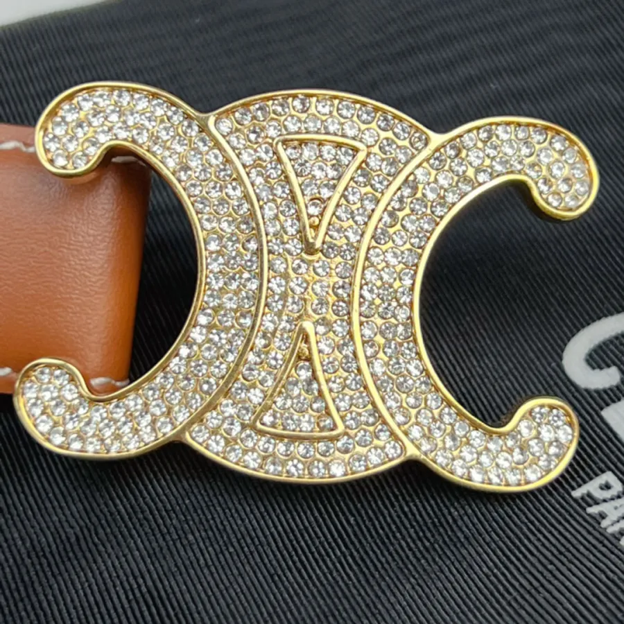 Celine Triomphe Buckle With Crystals Revesible Belt In Black/Brown Calfskin With Gold Hardware 25mm