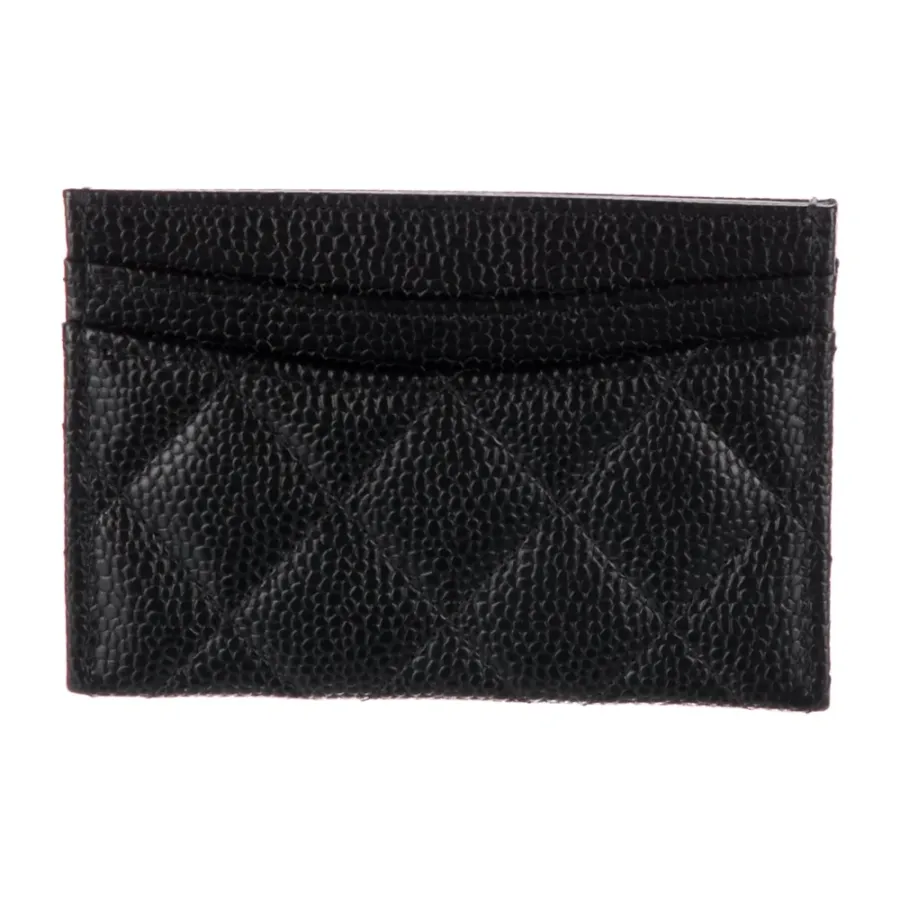 Chanel Small Classic Card Holder Interlocking CC Logo Card Holder Black Caviar Leather Gold Hardware