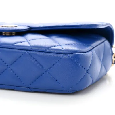 Designer Phone Holder – Blue Quilted Lambskin