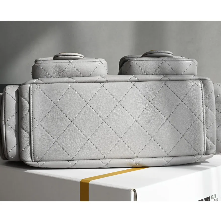 Chanel Quilted Lambskin Leather Grey /Black Shoulder Bags