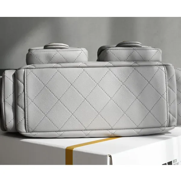 Chanel Quilted Lambskin Leather Grey /Black Shoulder Bags - Image 3