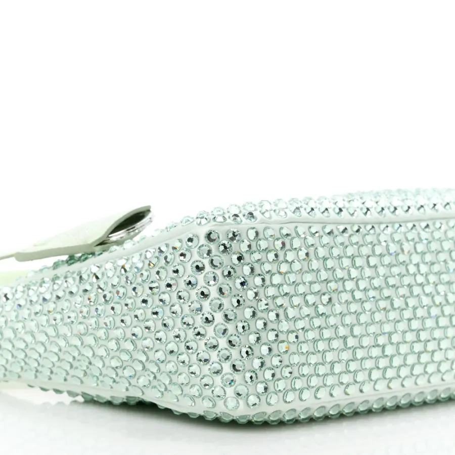 Prada Mini Re-Edition 2000 Bag Acqua Satin & Crystal