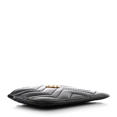 Gucci Small GG Marmont Key Case Black Calfskin Matelassé Leather Gold Hardware