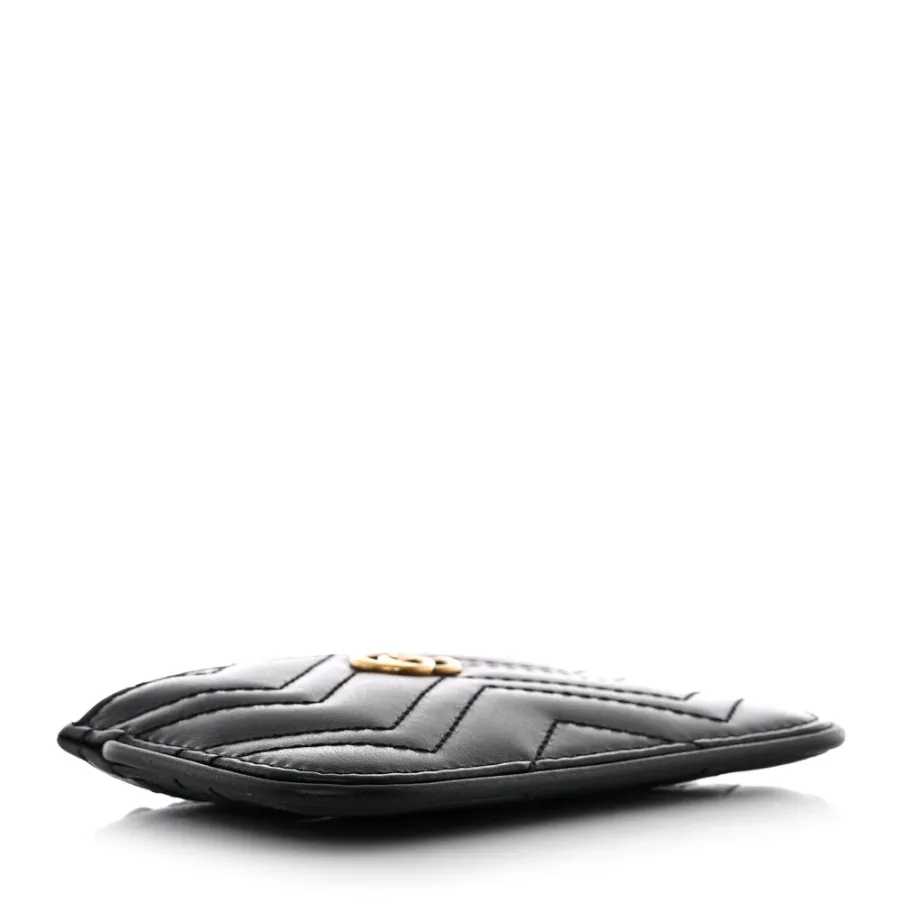 Gucci Small GG Marmont Key Case Black Calfskin Matelassé Leather Gold Hardware