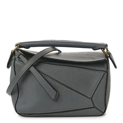 Loewe Puzzle Edge Bag Mini Gunmetal Soft Grained Calfskin Leather