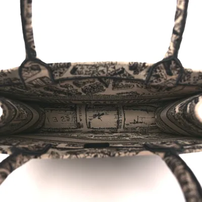 Dior Medium Plan De Paris Book Tote Beige/Black Embroidered Canvas