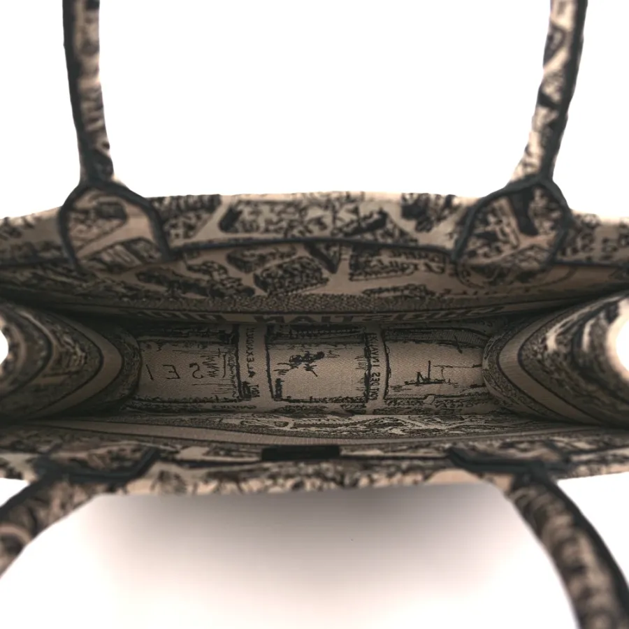 Dior Medium Plan De Paris Book Tote Beige/Black Embroidered Canvas