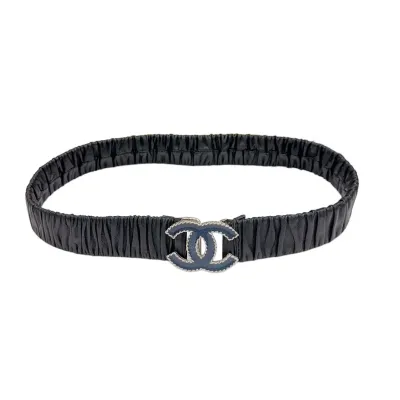 Chanel Women's Heart/CC Buckle Elastic Belt In Black Lambskin With Gold/Silver Hardware 30mm