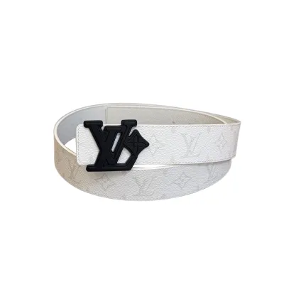 Louis Vuitton Men's LV Flower Buckle Belt  In White/Black/Grey/Blue Calfskin And White/Grey/Blue Monogram Canvas 40mm