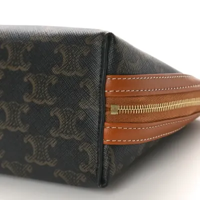 Celine Mini Clutch on Chain Tan Triomphe Canvas & Calfskin Leather Gold Hardware