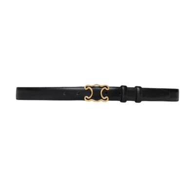 Celine Hollow Triomphe Buckle Belt In Black/White/Brown Calfskin With Gold Hardware 25mm