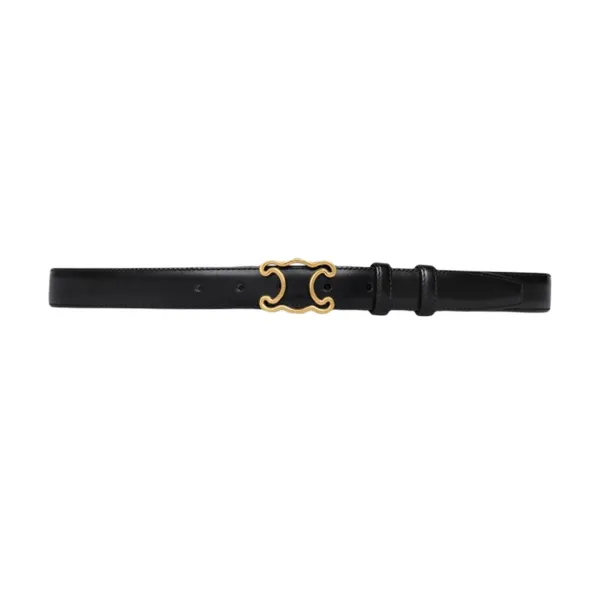 Celine Hollow Triomphe Buckle Belt In Black/White/Brown Calfskin With Gold Hardware 25mm