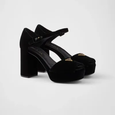 PRADA Black velvet platform sandals