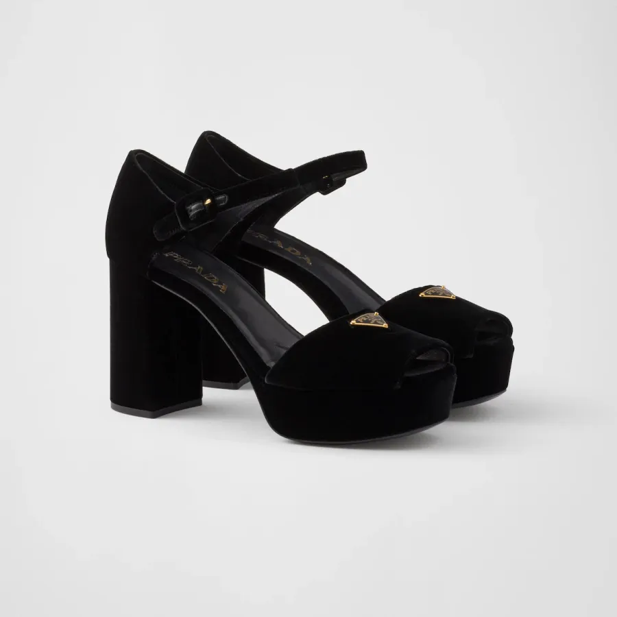 PRADA Black velvet platform sandals