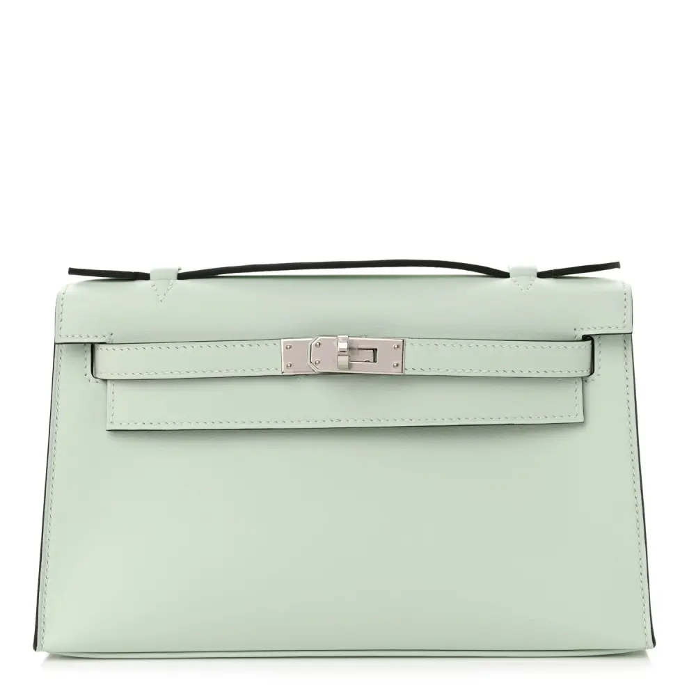 Bolsa Clutch Kelly Pochette Hermès em Couro Swift Verde Menta com Hardware Paládio