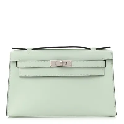 Hermès Kelly Pochette Clutch Vert Peppermint Swift Leather Palladium Hardware