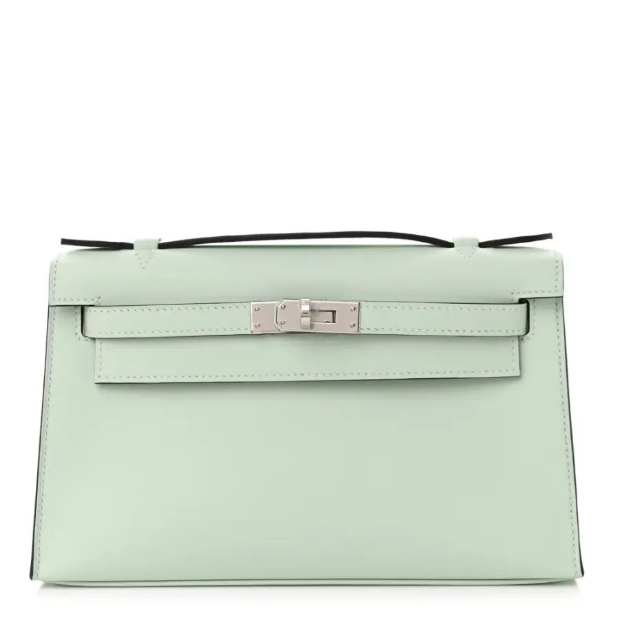 Hermès Kelly Pochette Clutch Vert Peppermint Swift Leather Palladium Hardware