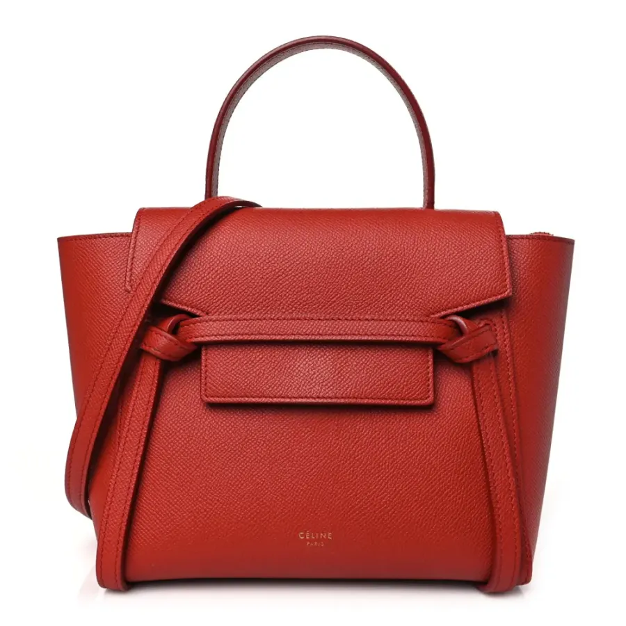 Celine Nano Belt Bag Coquelicot Grained Calfskin Leather Gold Hardware