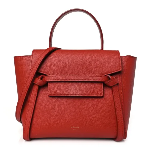 Celine Nano Belt Bag Coquelicot Grained Calfskin Leather Gold Hardware