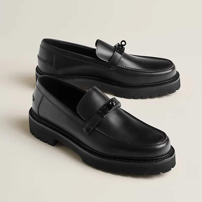 HERMES Icone Black Loafers