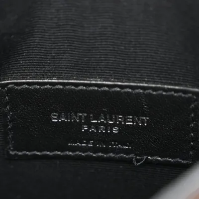 Saint Laurent Small Uptown Pouch Black Embossed Monogram Calfskin & Crocodile Leather Silver Hardware