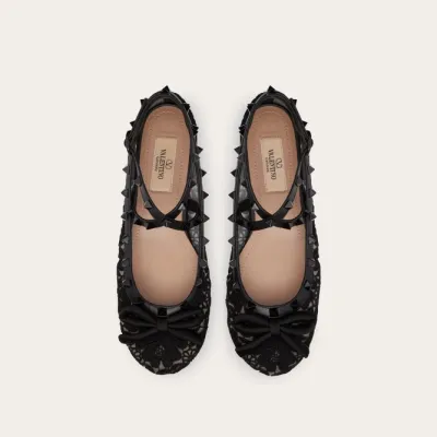 VALENTINO Rivet satin black ballet flats shoes