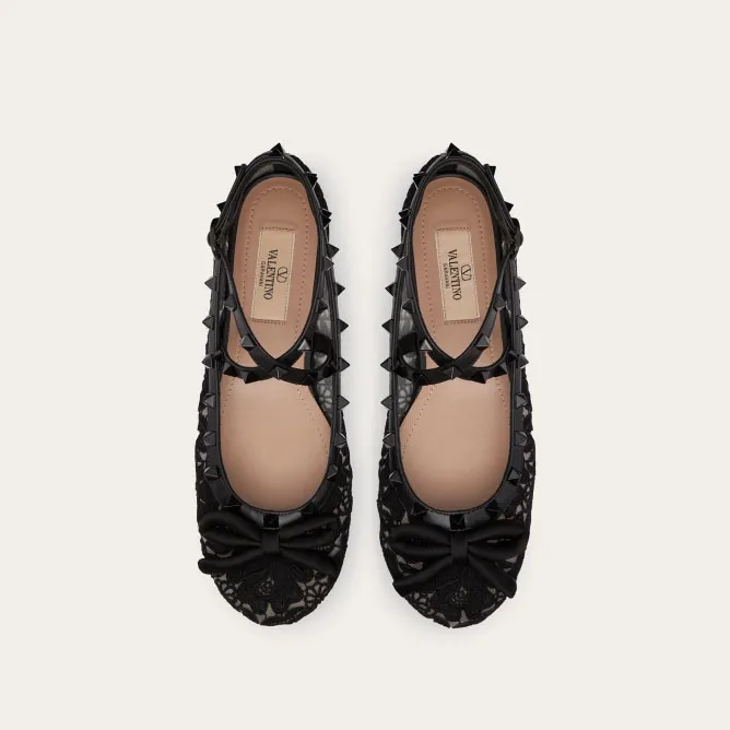 VALENTINO Rivet satin black ballet flats shoes