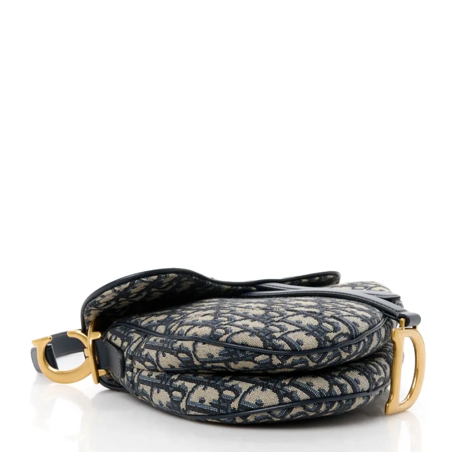 Dior Medium Saddle Bag Blue Oblique Canvas Brass Hardware