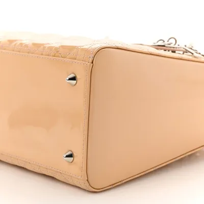 Dior Medium Lady Dior Rose Clair Patent Cannage Calfskin Leather Silver Hardware