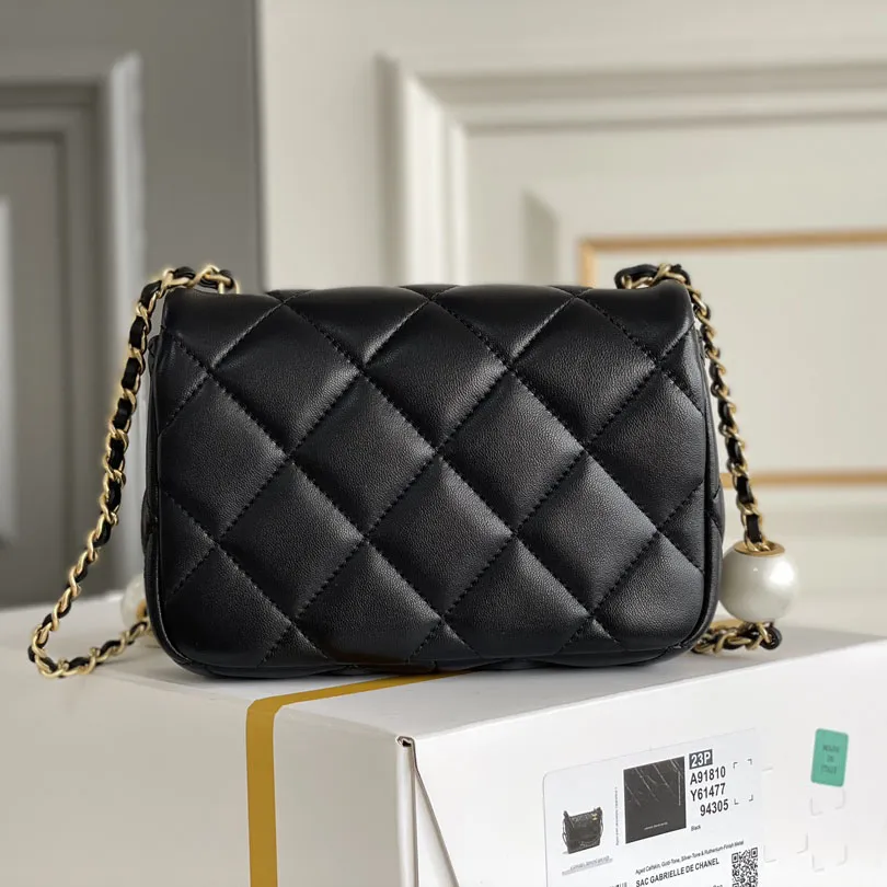 Chanel Double pearl CF chain bag 17/20.5cm White/Black Crossbody Bags