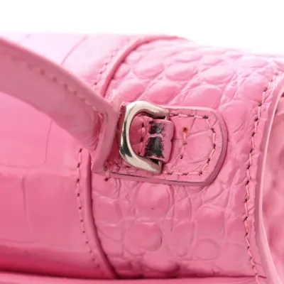 Balenciaga XS Hourglass Top Handle Bag Baby Pink Crocodile Embossed Shiny Calfskin Leather Silver Hardware
