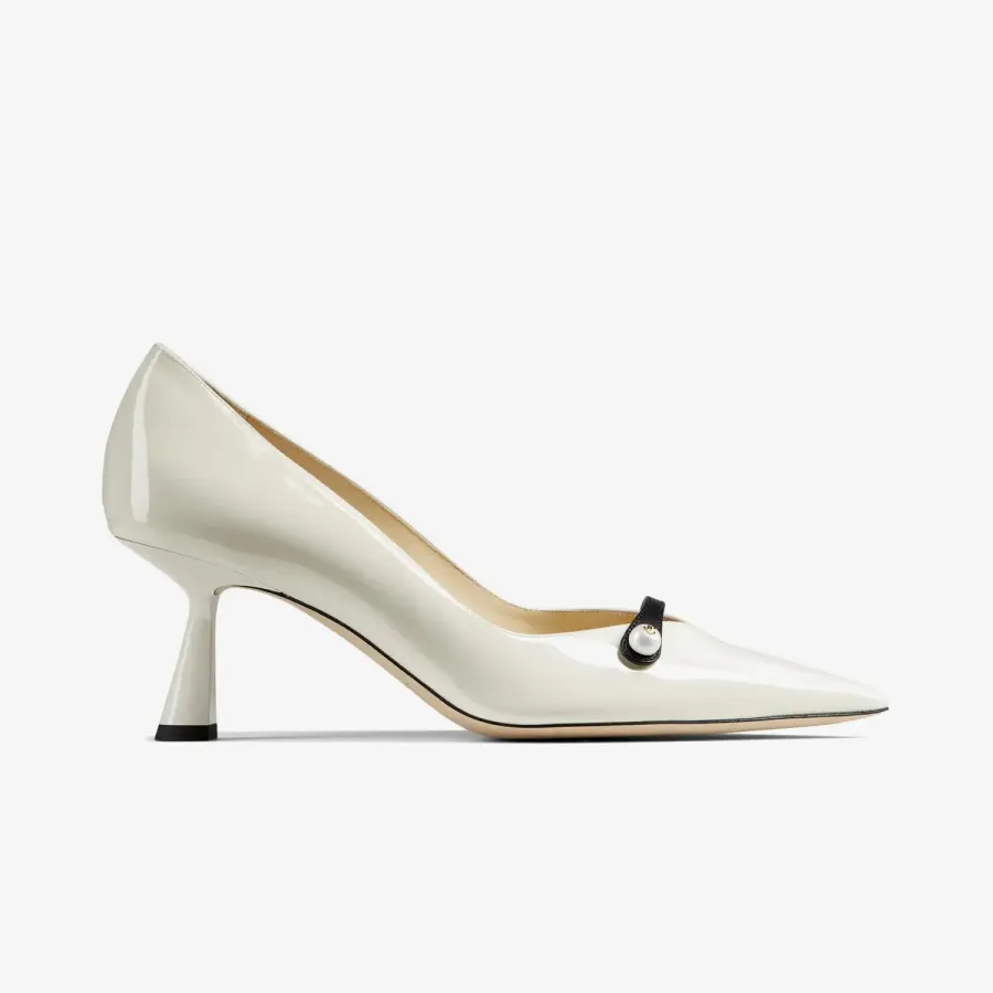 JIMMY CHOO Pearl-embellished patent leather pointed heels