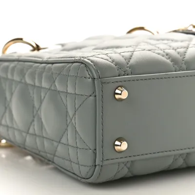 Dior Mini Lady Dior Grey Cannage Lambskin Leather Gold Hardware