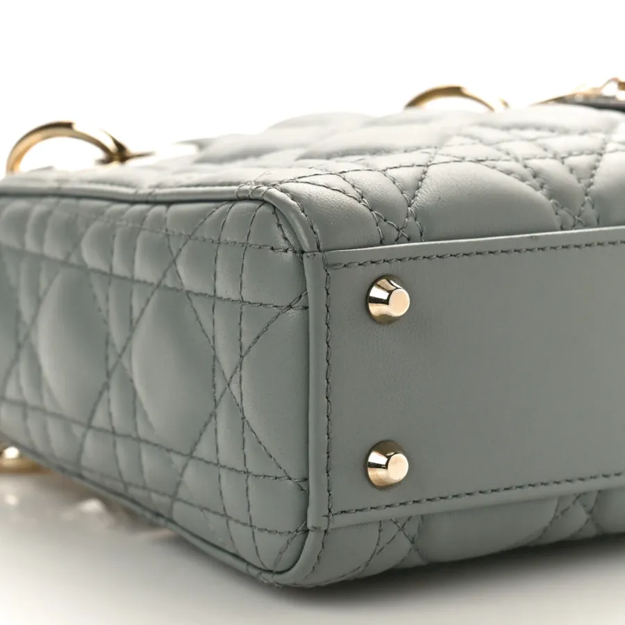 Dior Mini Lady Dior Grey Cannage Lambskin Leather Gold Hardware