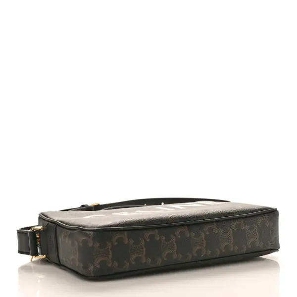 Celine Medium Messenger Bag Black Triomphe Canvas Gold Hardware - Image 6