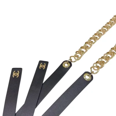 Chanel Women's Chain Belt In Black/White Lambskin With Gold/Silver Hardware